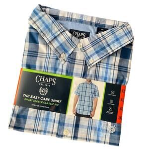 Chaps Men’s Shirt Short Sleeve Woven Plaid Blue White Button Down Size XXL NWT